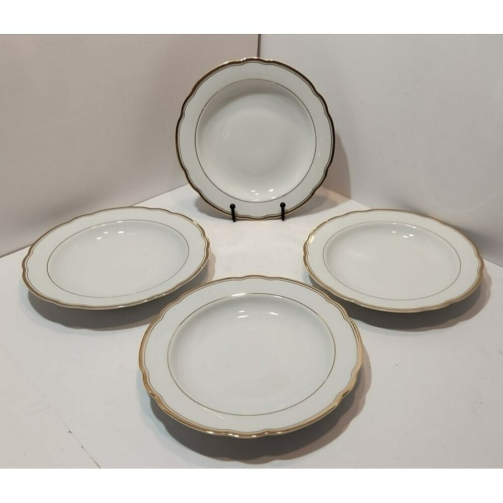 Vintage Kahla Scalloped Edge Gold Trim Rim Soup Bowl 8 5/8" KHL21 Set of 4